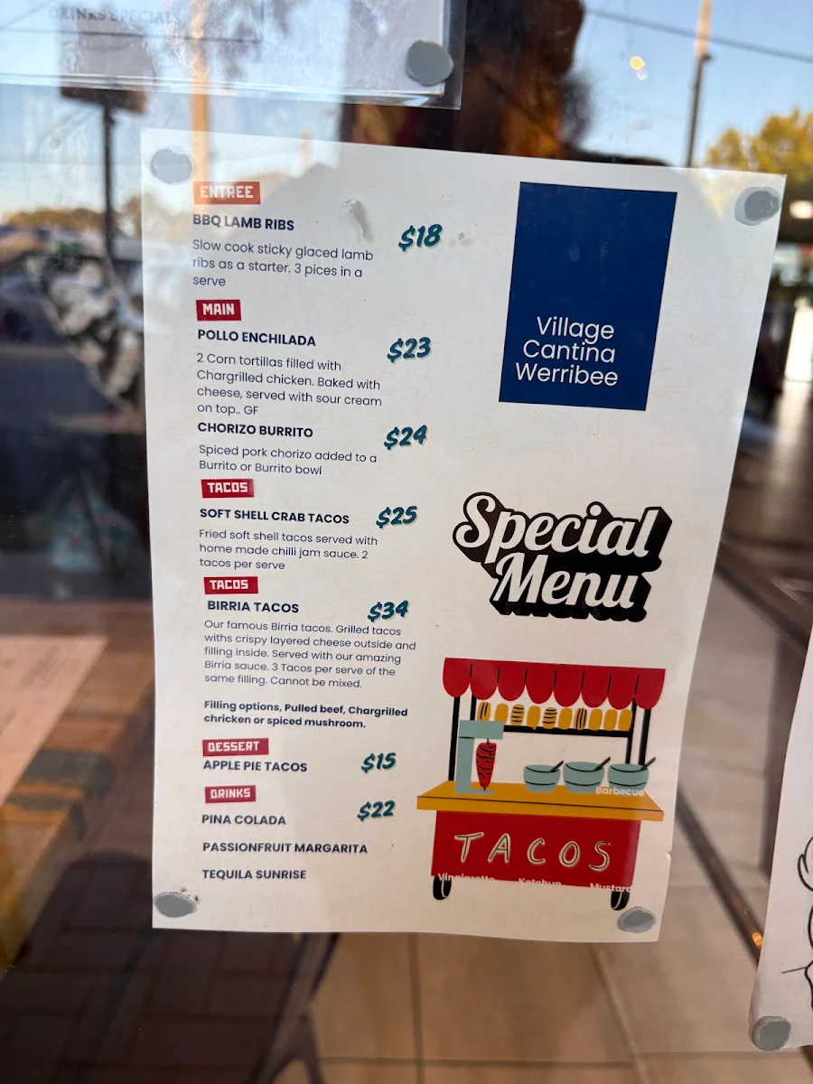 Menu, Village Cantina Werribee
