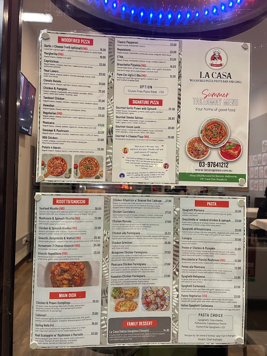 Menu, La Casa Woodfired Pizza Pasta Bar & Grill
