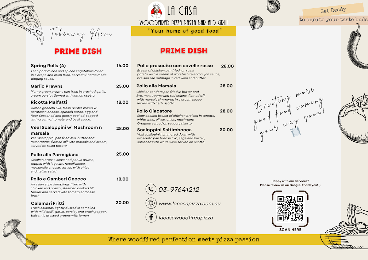 Menu, La Casa Woodfired Pizza Pasta Bar & Grill