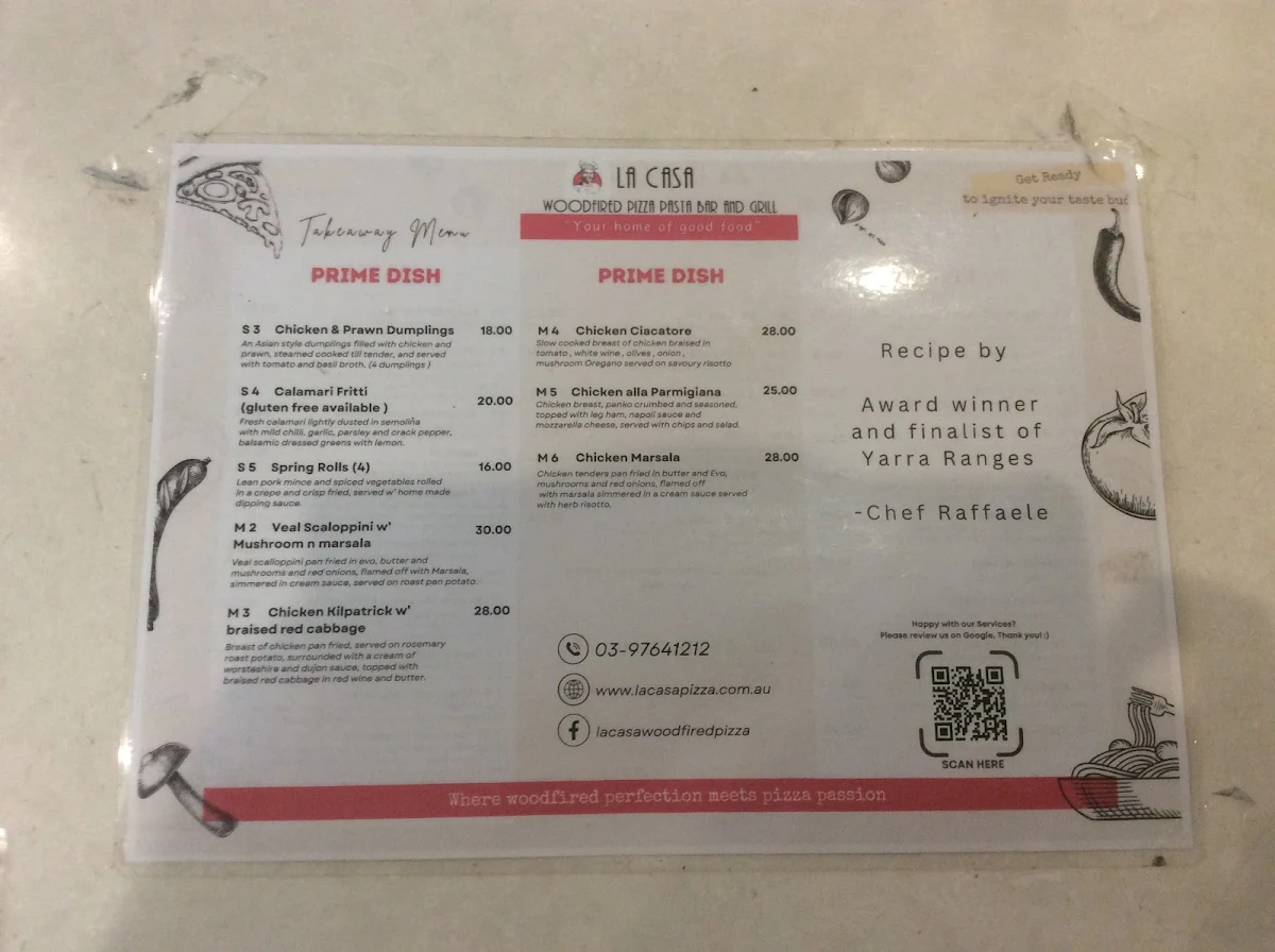 Menu, La Casa Woodfired Pizza Pasta Bar & Grill