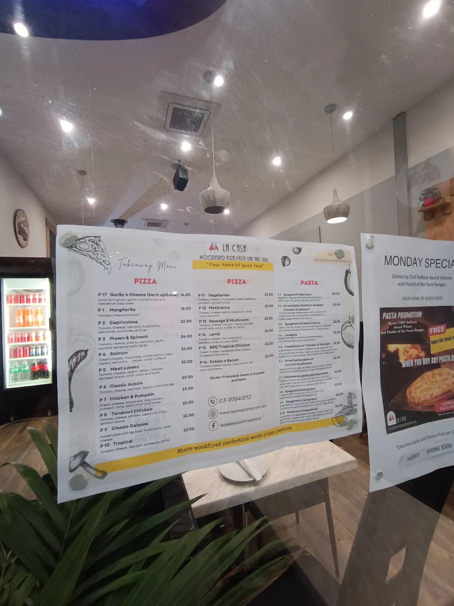 Menu, La Casa Woodfired Pizza Pasta Bar & Grill