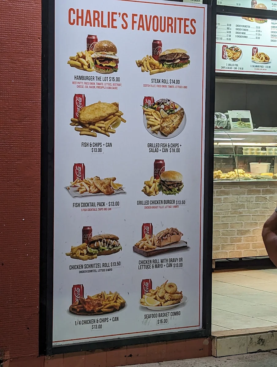 Menu, Charlie's Charcoal Chicken & Seafood