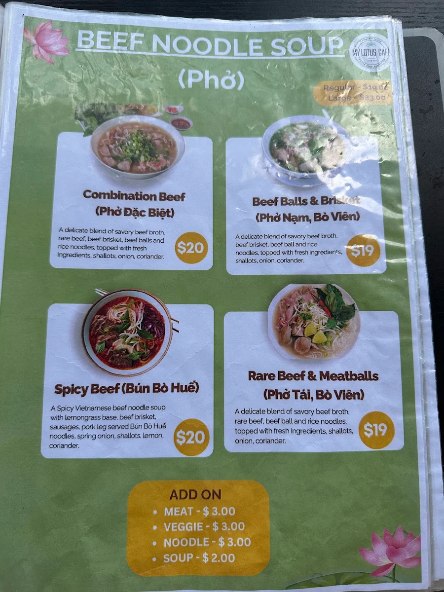 Menu, My Lotus Cafe