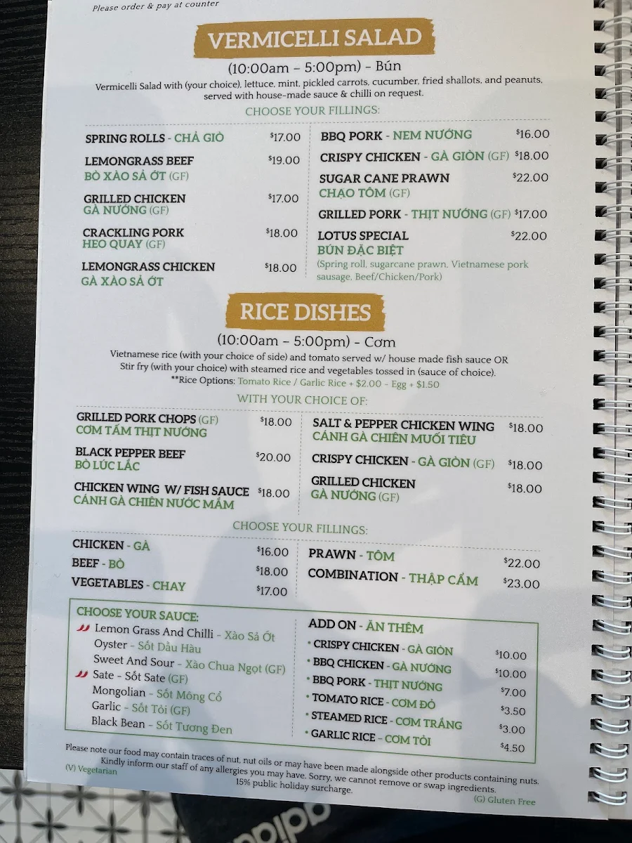 Menu, My Lotus Cafe