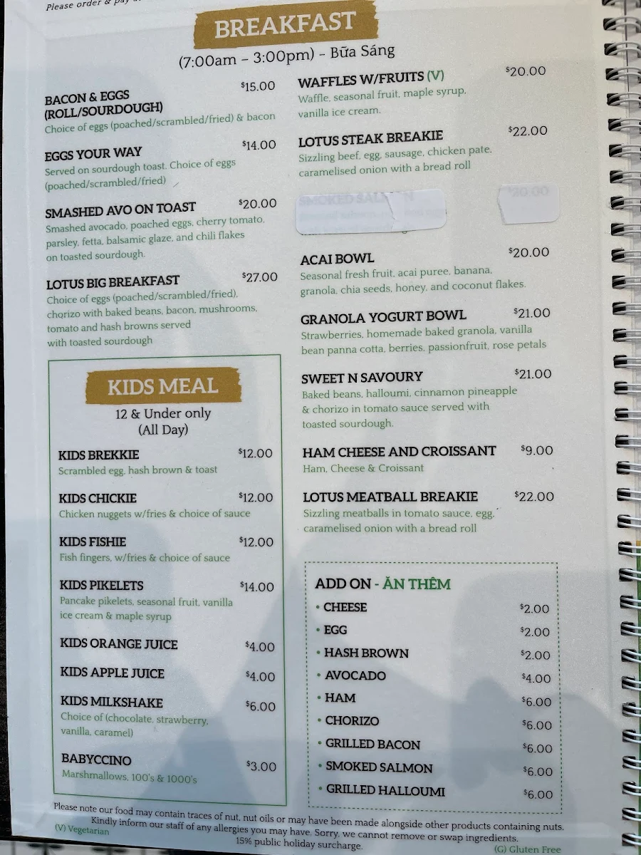 Menu, My Lotus Cafe