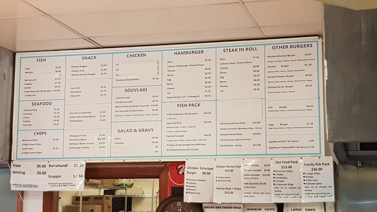 Menu, Inverloch Fish & Chips