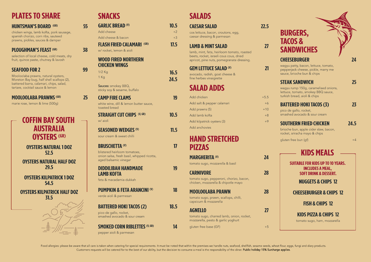 Menu, Northern Grounds Sunshine Coast