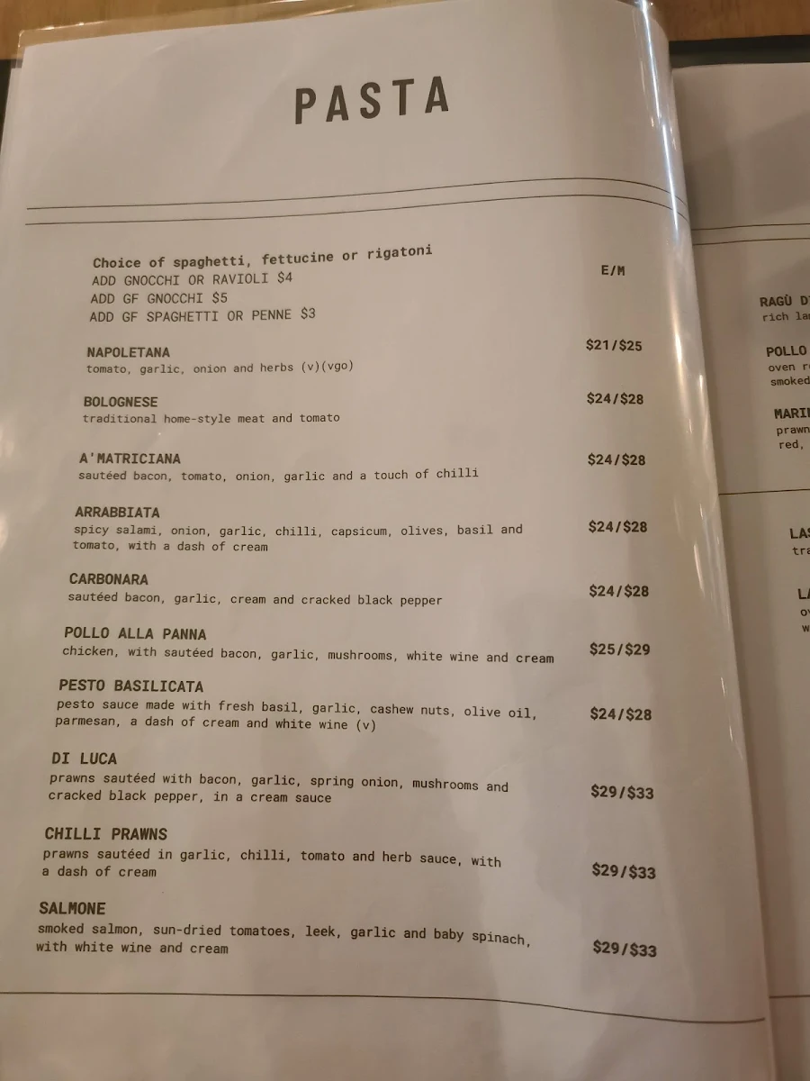 Menu, Paesano Pizza & Pasta