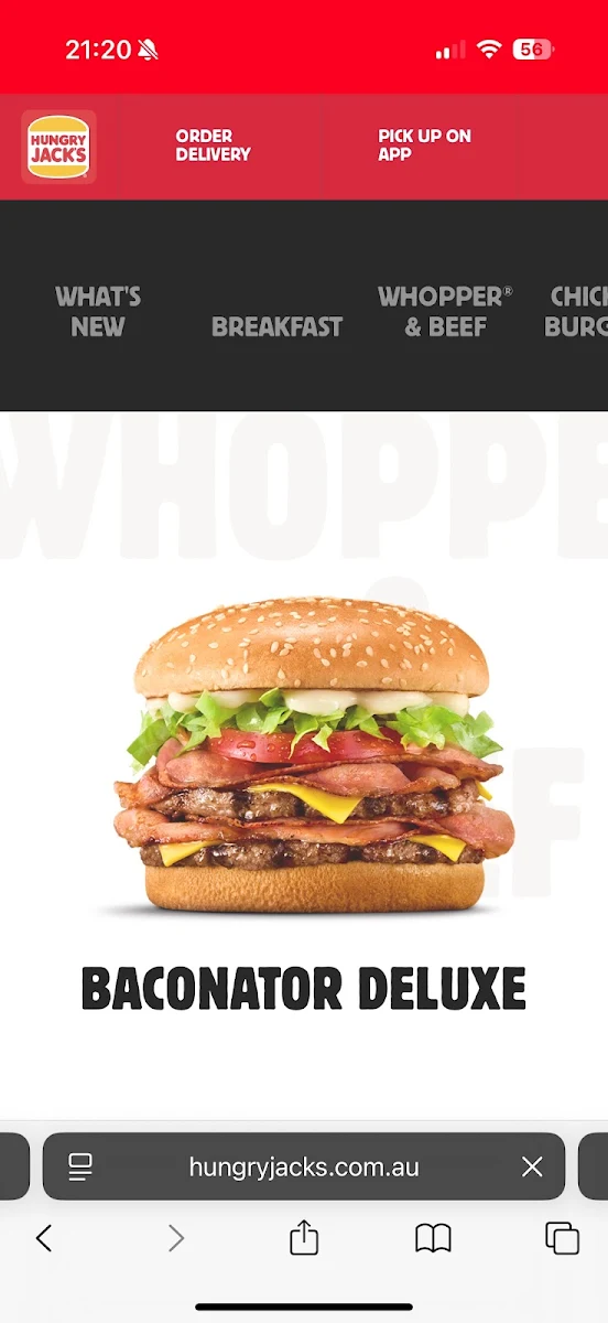 Menu, Hungry Jack's Burgers Midland