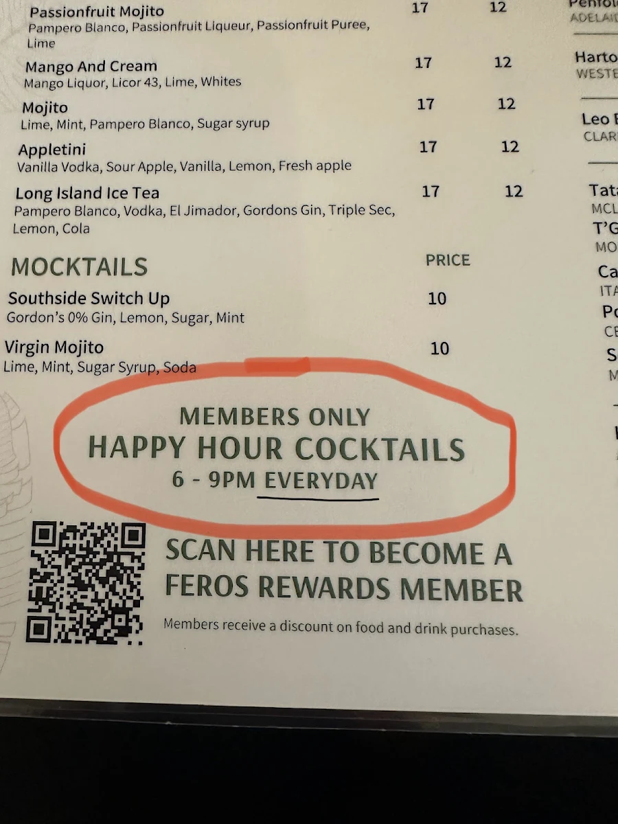 Menu, Engadine Tavern