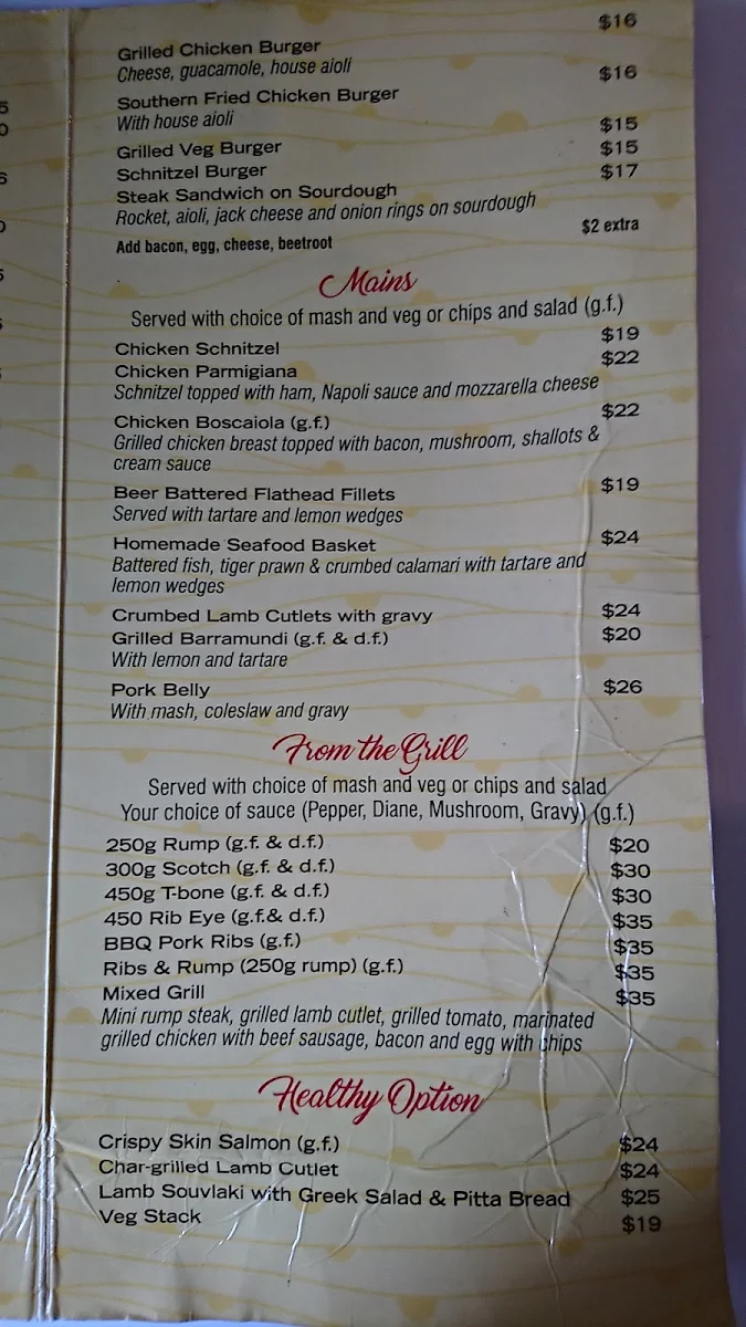 Menu, Engadine Tavern