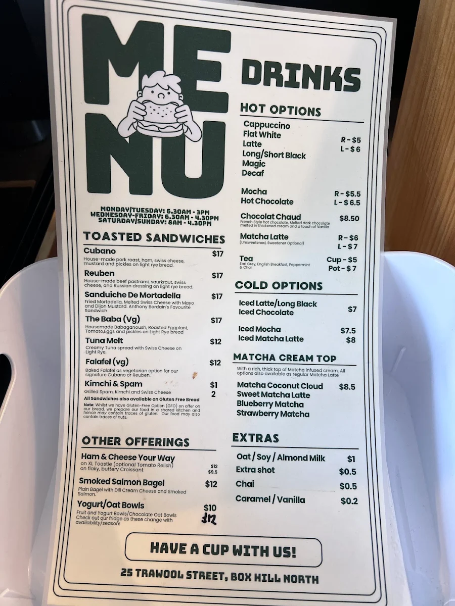 Menu, Cafe Kahvila