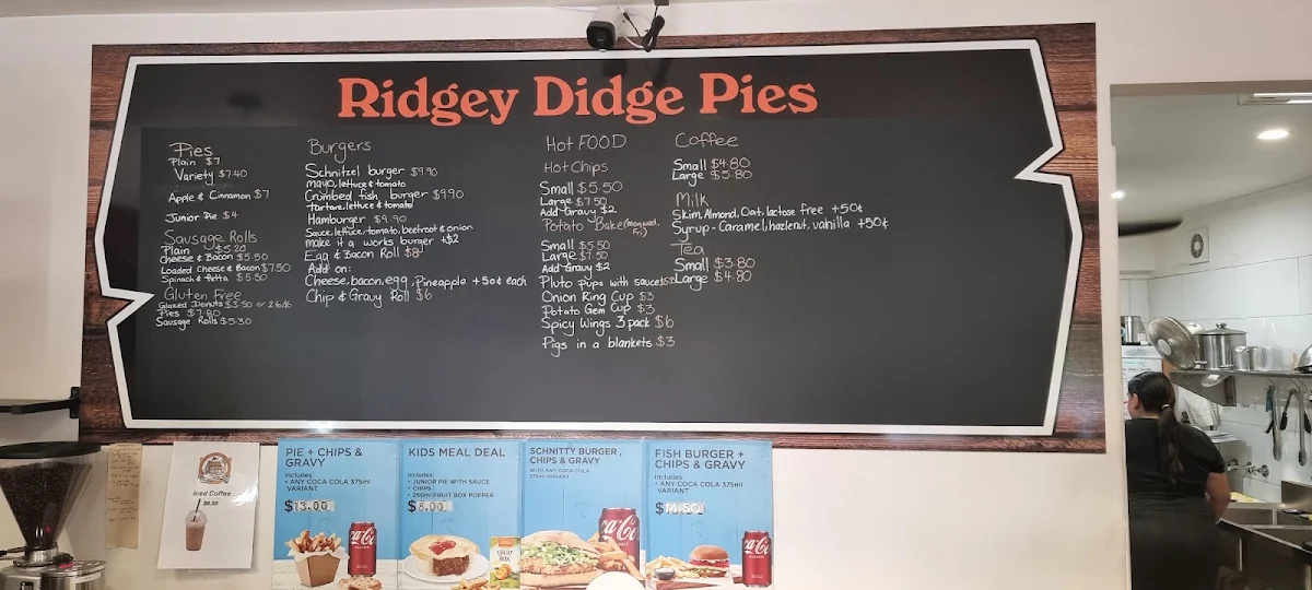 Menu, Ridgey Didge Pies & More