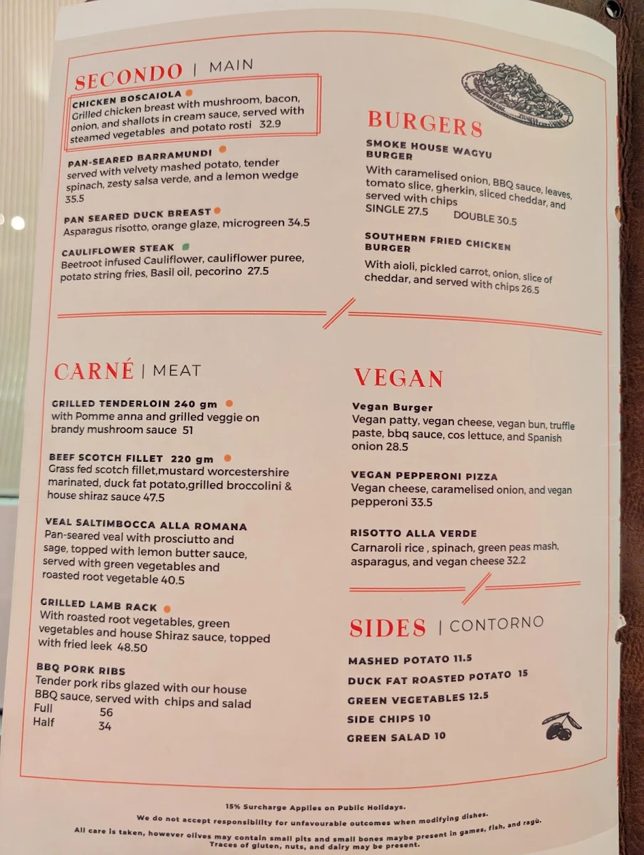 Menu, Casa Nova Italian Restaurant & Bar, Shellharbour