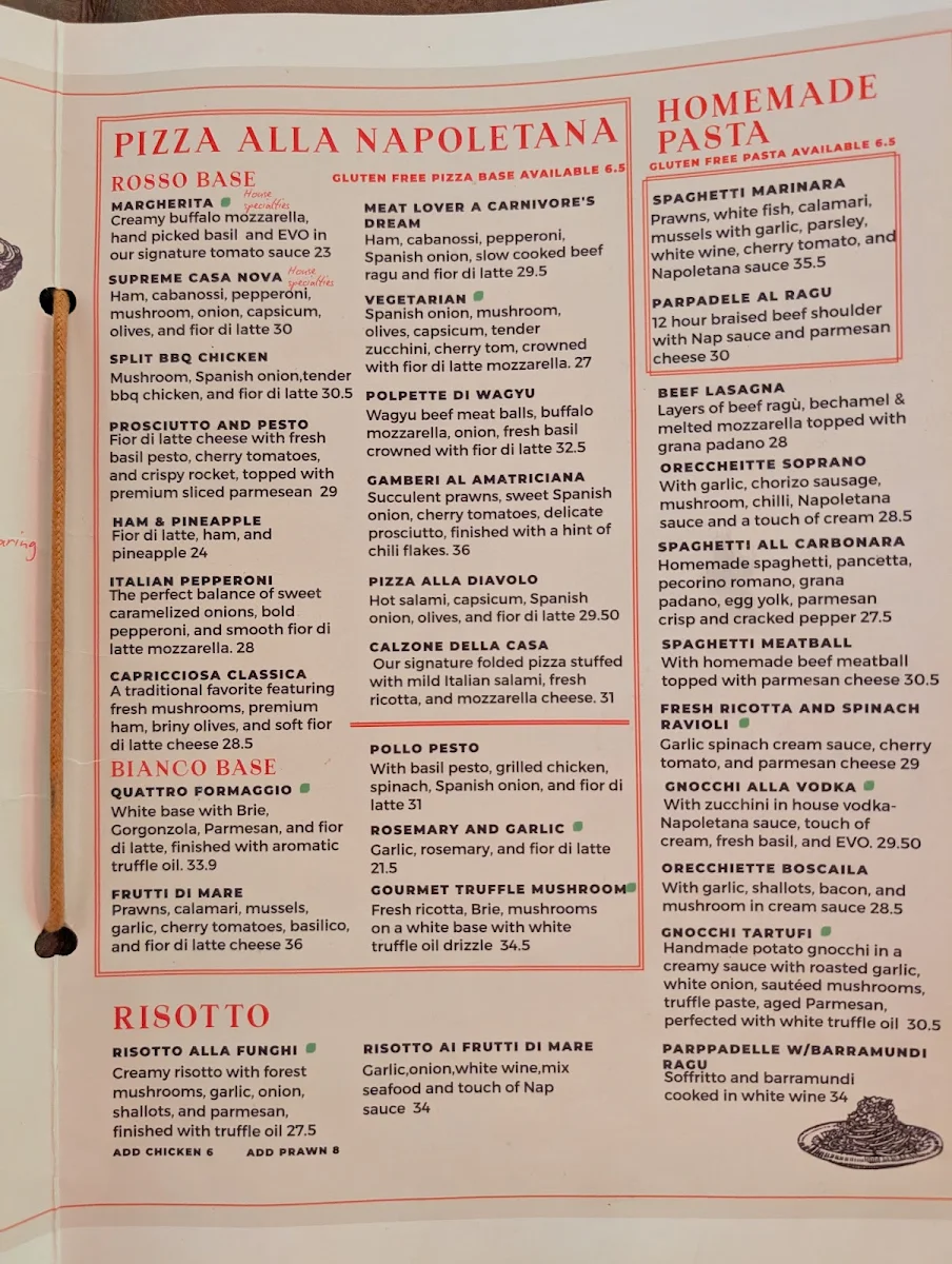 Menu, Casa Nova Italian Restaurant & Bar, Shellharbour