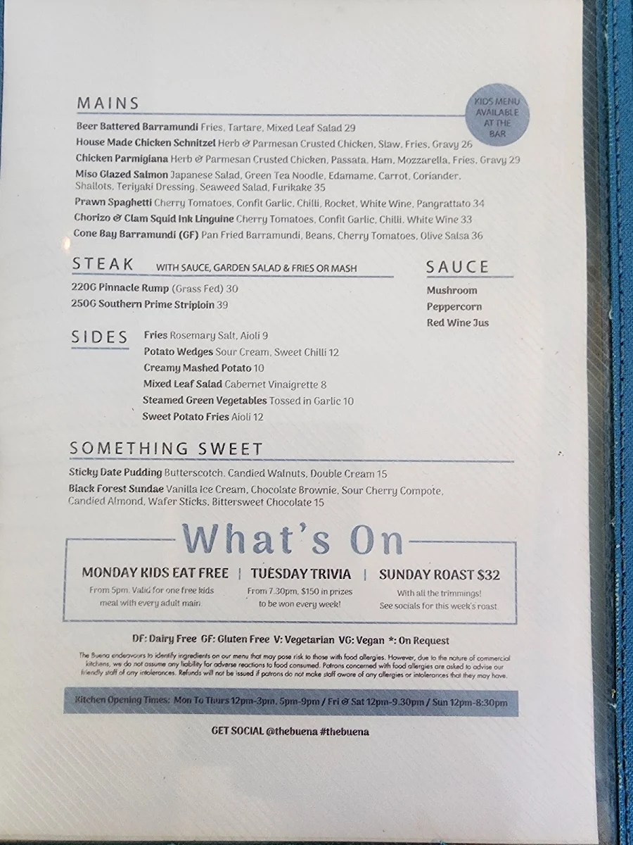 Menu, The Buena