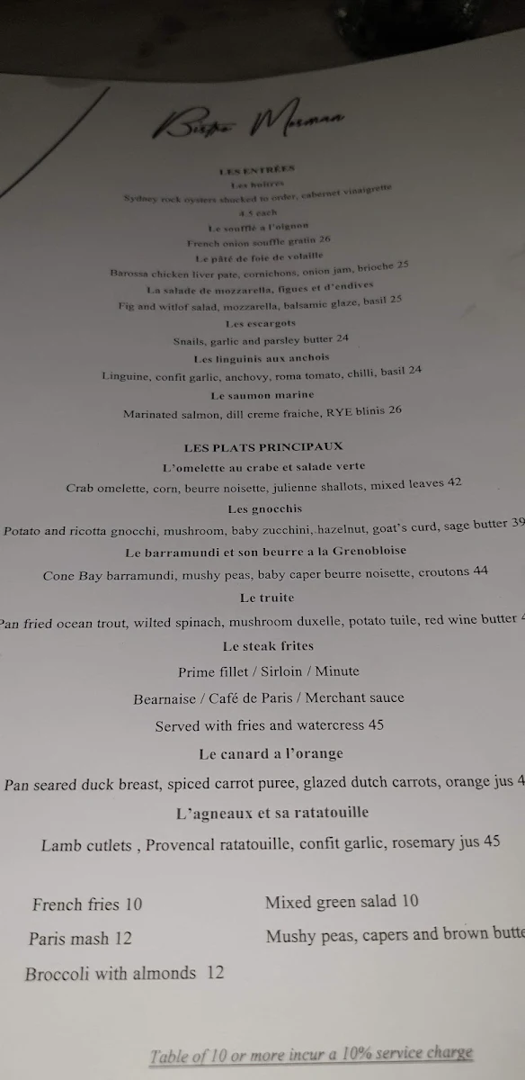 Menu, The Buena