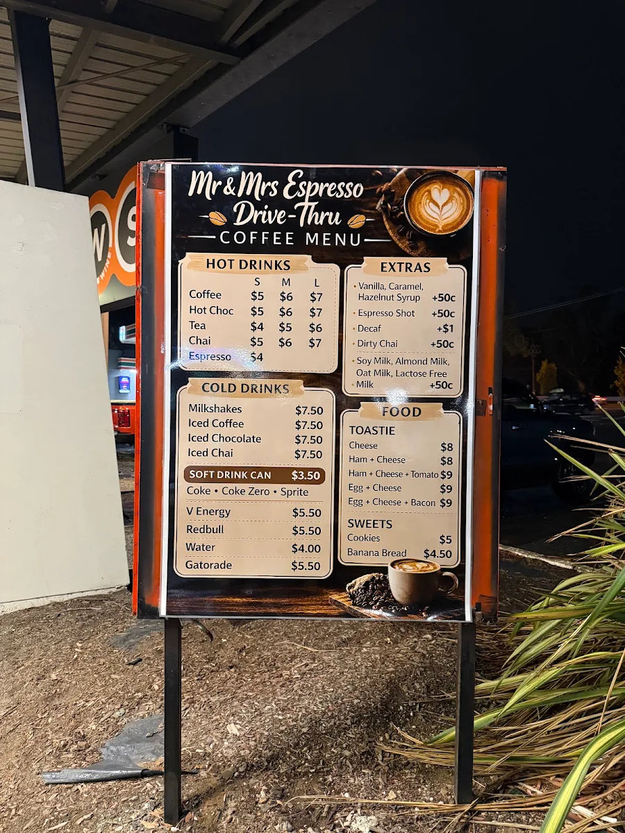 Menu, Mr & Mrs Espresso Drive-Thru Coffee