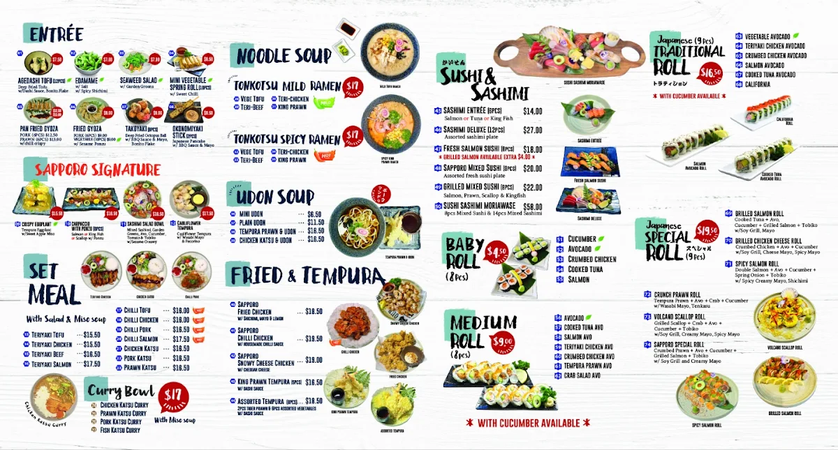 Menu, Sushi Sapporo Dulwich Hill