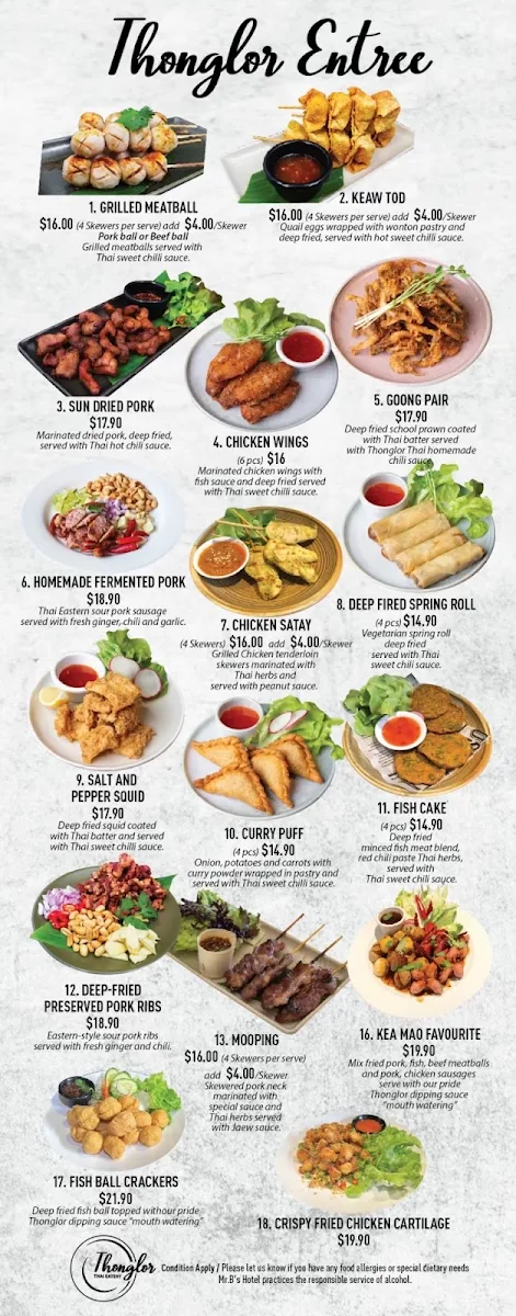 Menu, Mr B's Hotel