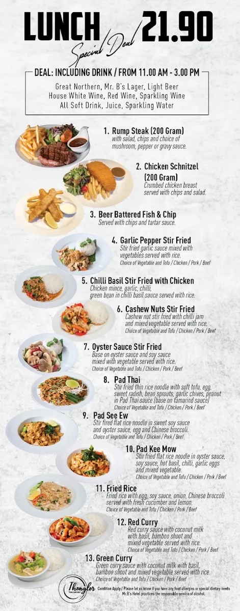 Menu, Mr B's Hotel