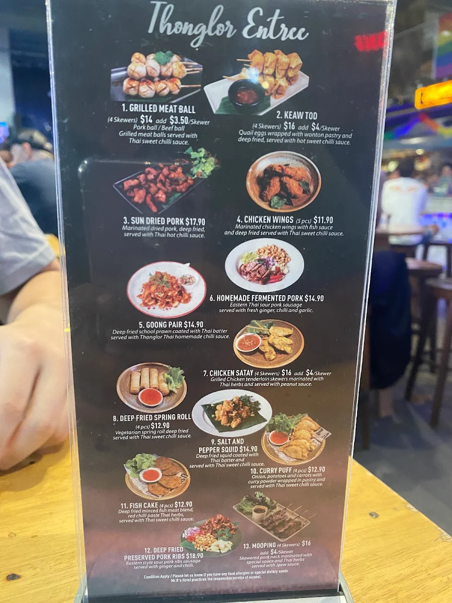 Menu, Mr B's Hotel