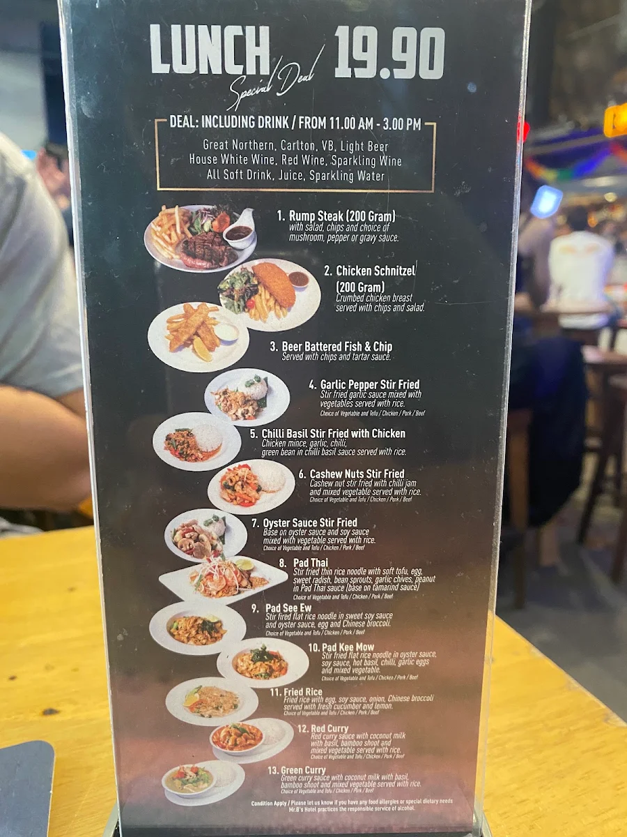 Menu, Mr B's Hotel
