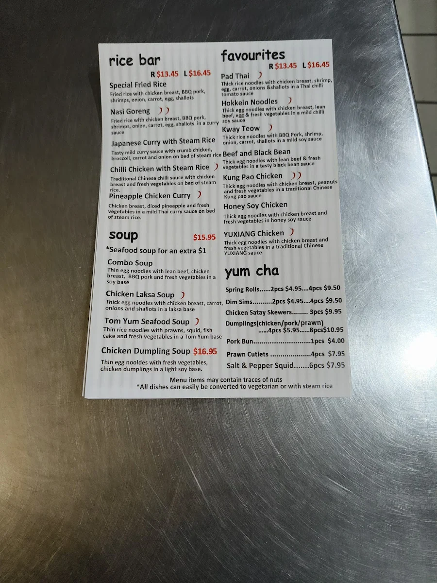 Menu, Red Star Noodle & Rice Bar