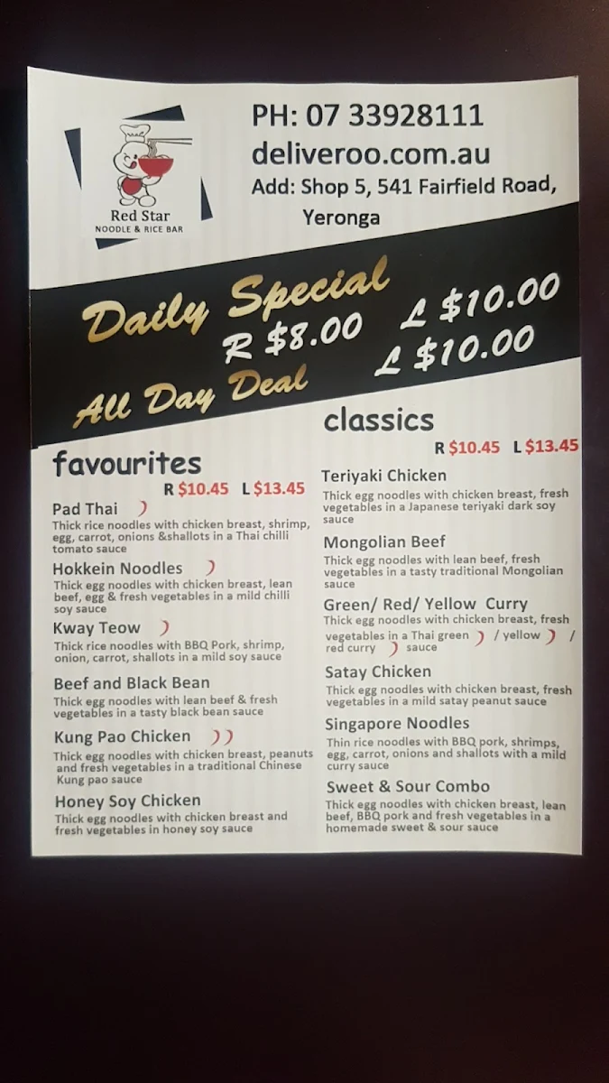 Menu, Red Star Noodle & Rice Bar