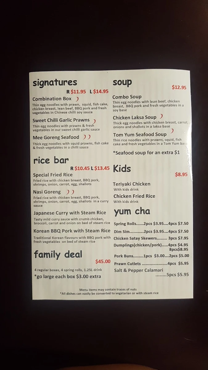 Menu, Red Star Noodle & Rice Bar