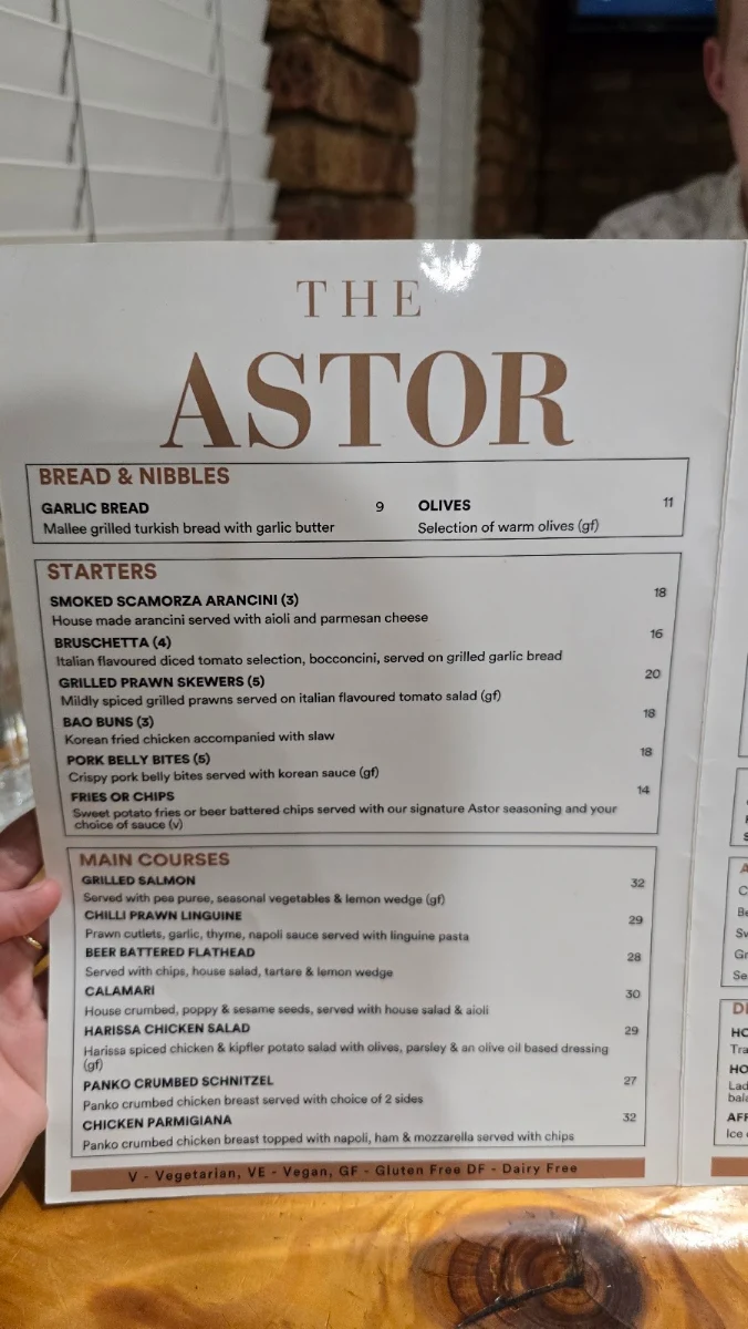 Menu, Astor Bar & Grill