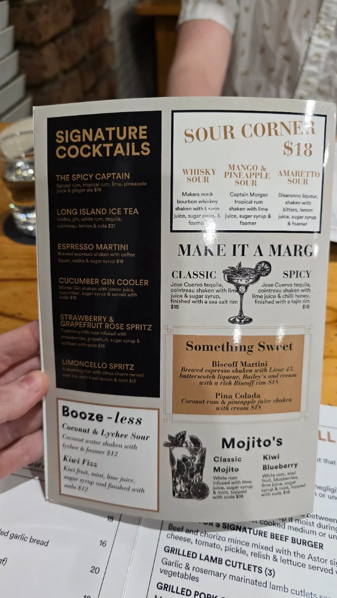 Menu, Astor Bar & Grill