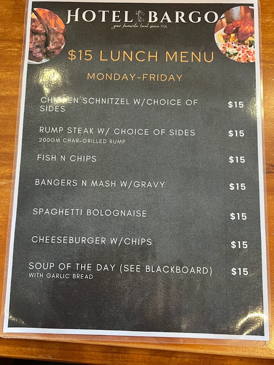 Menu, Hotel Bargo