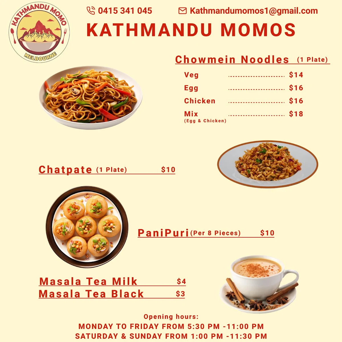 Menu, Kathmandu Momos Melbourne