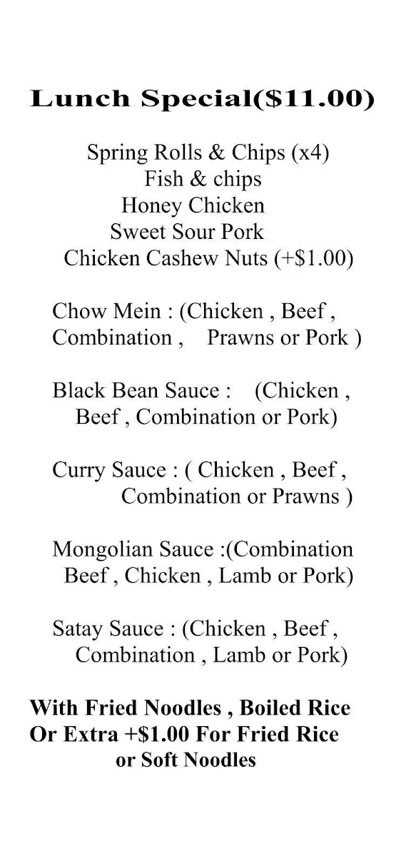 Menu, Lucky House (Chinese Kitchen Takeaway or Dine in)