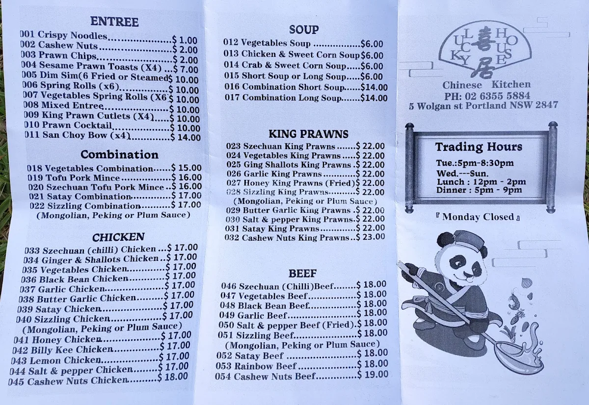 Menu, Lucky House (Chinese Kitchen Takeaway or Dine in)