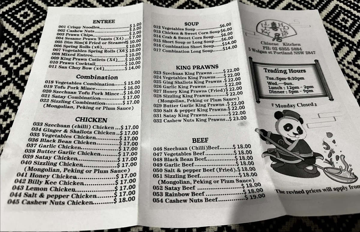 Menu, Lucky House (Chinese Kitchen Takeaway or Dine in)