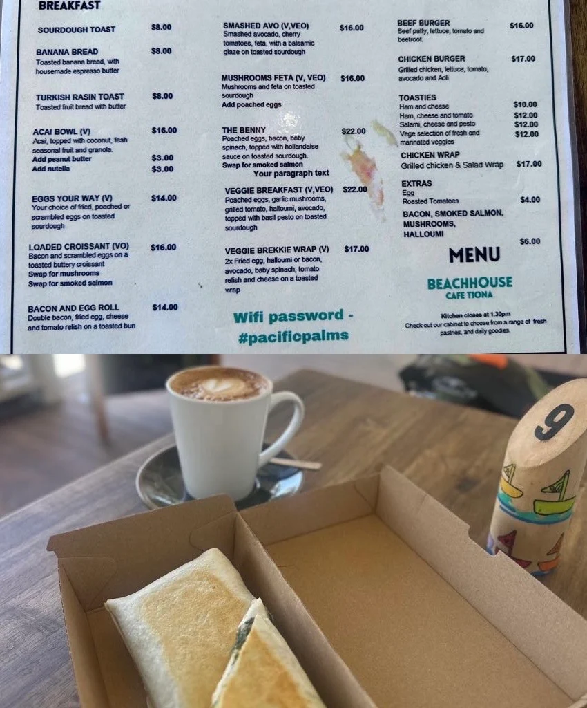 Menu, Beach House Cafe