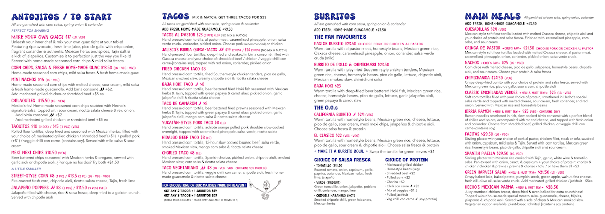 Menu, Hecho en Mexico Brighton