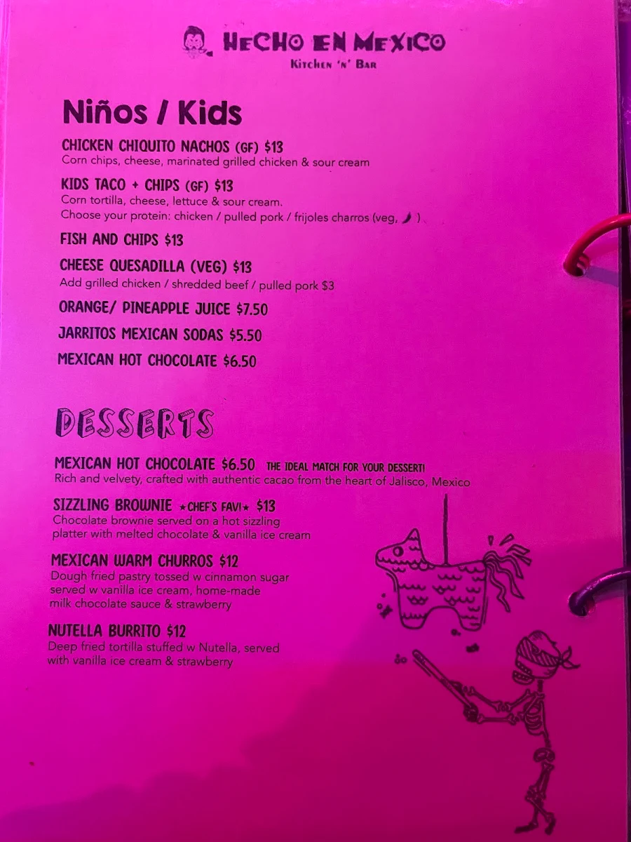 Menu, Hecho en Mexico Brighton
