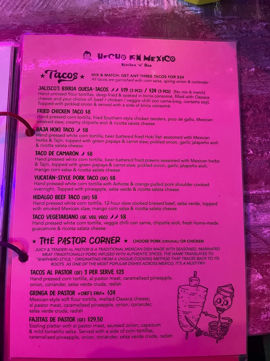 Menu, Hecho en Mexico Brighton