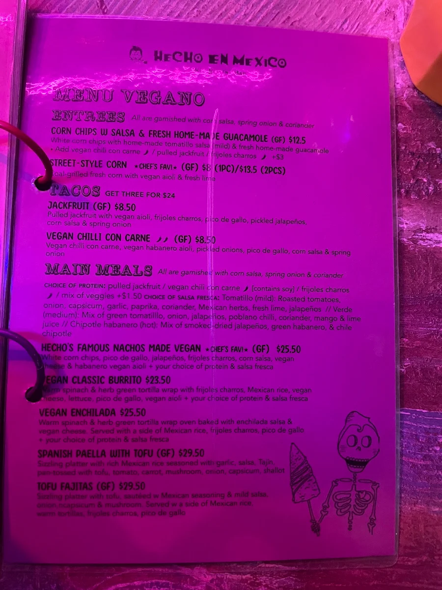 Menu, Hecho en Mexico Brighton
