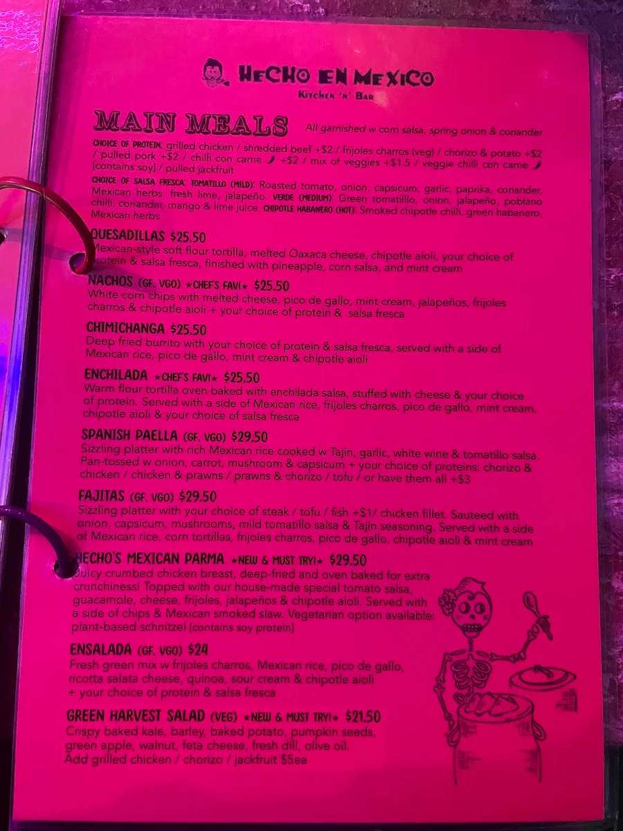Menu, Hecho en Mexico Brighton