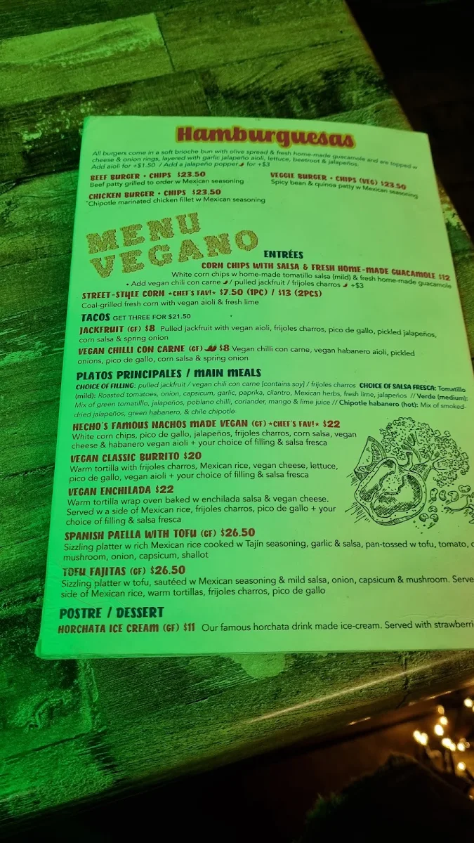 Menu, Hecho en Mexico Brighton