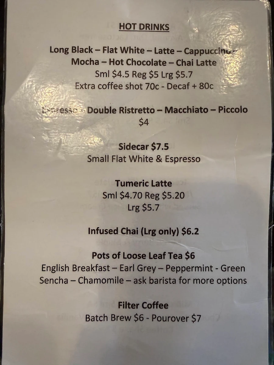 Menu, Glee Coffee Roasters Chapman