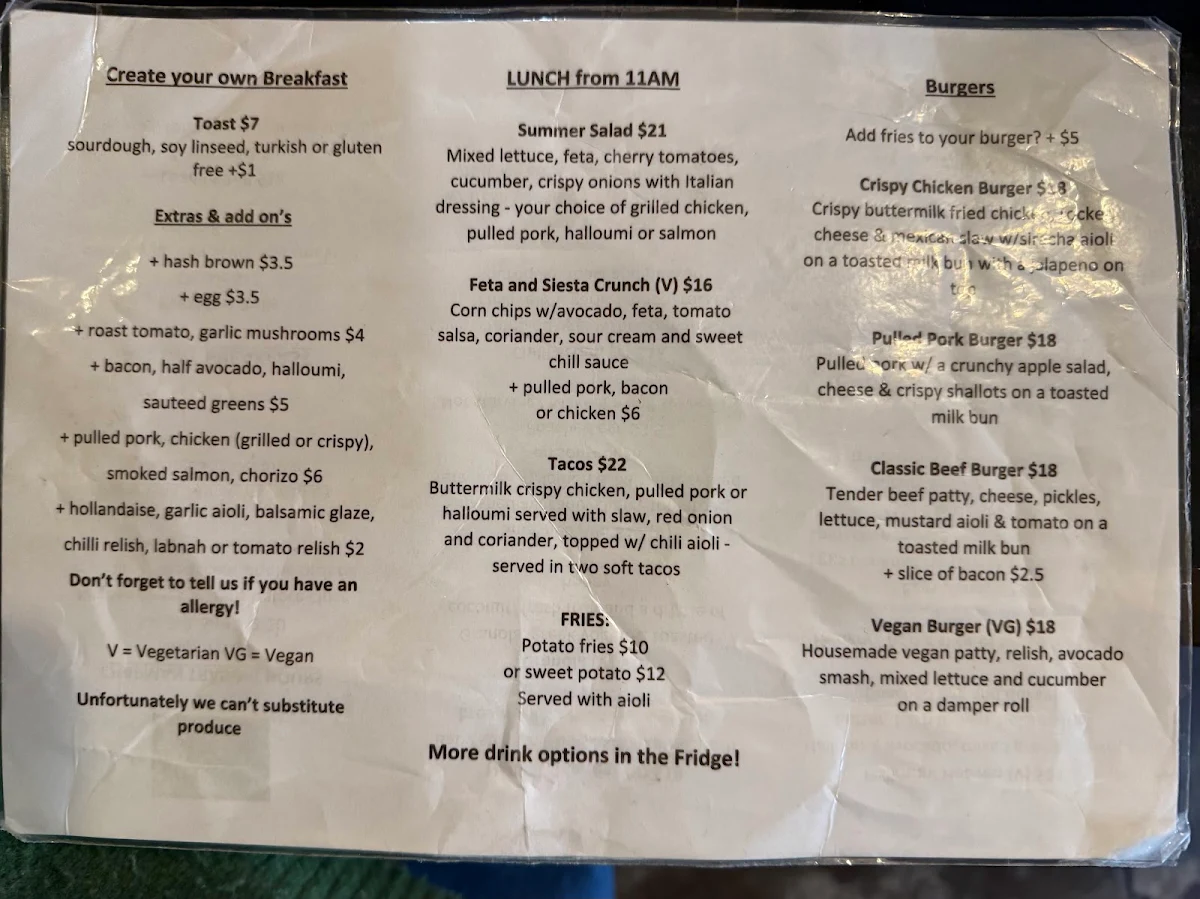 Menu, Glee Coffee Roasters Chapman