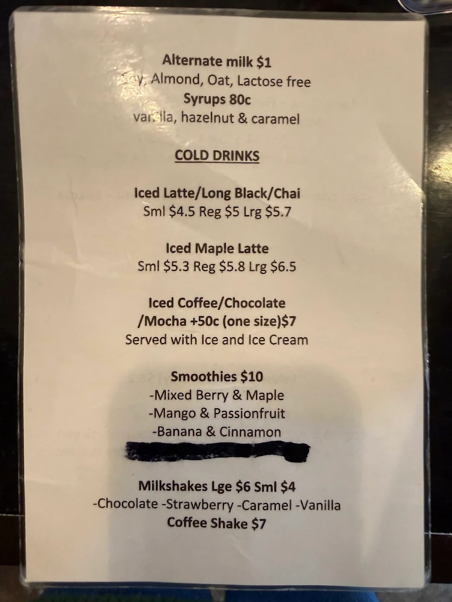 Menu, Glee Coffee Roasters Chapman