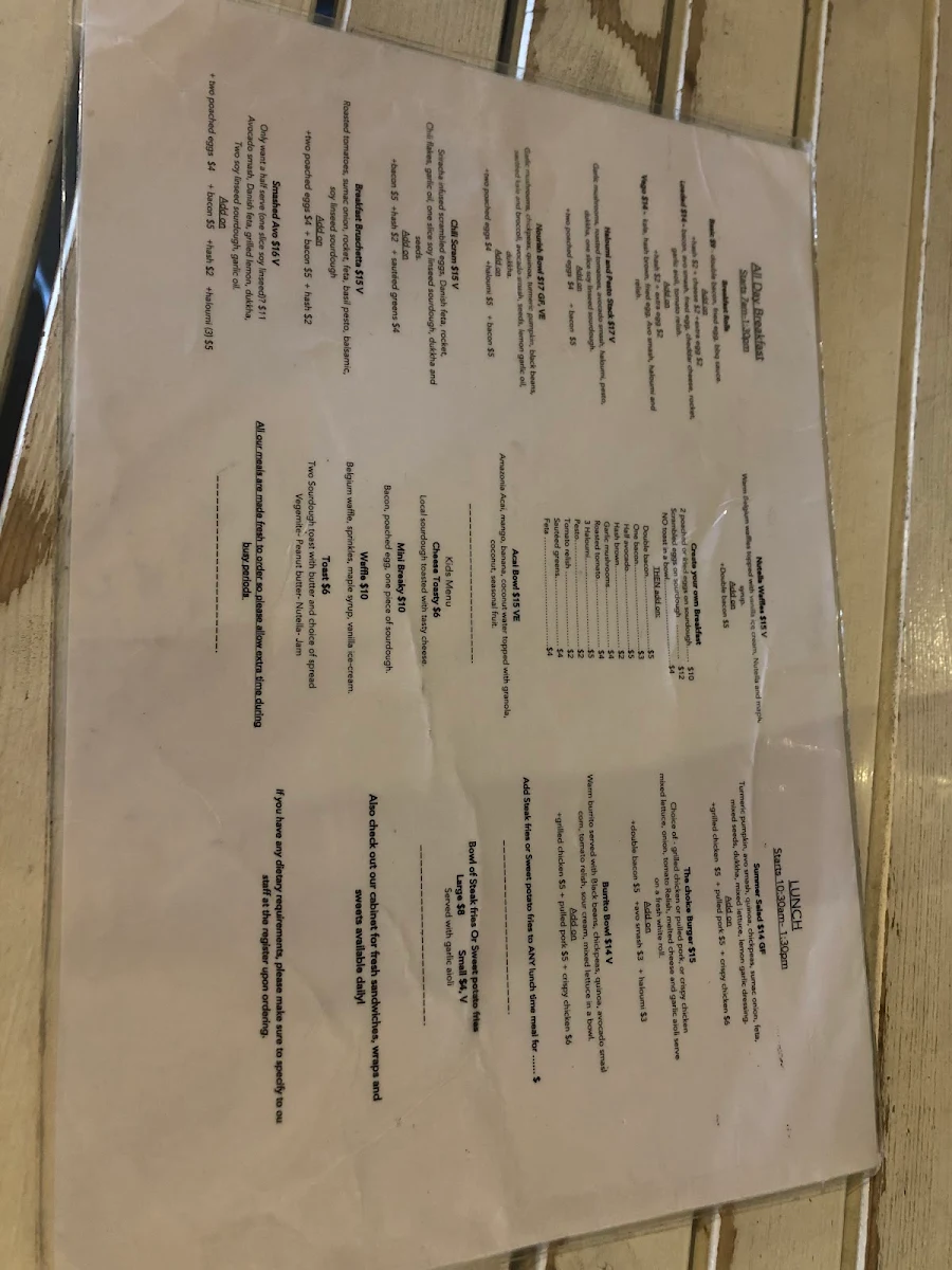 Menu, Glee Coffee Roasters Chapman