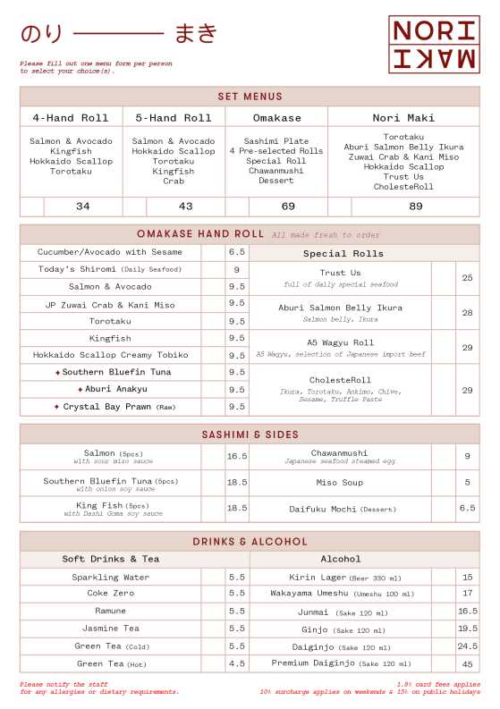 Menu, Nori Maki