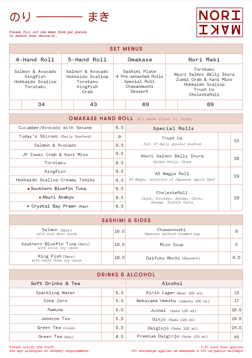 Menu, Nori Maki